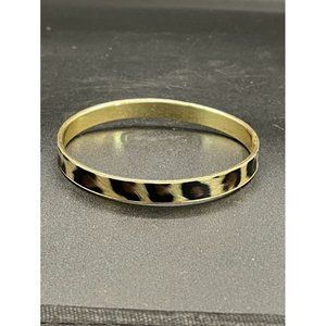 Gold Tone Imatation Leather Leopard Print Bangle Bracelet Circumference 8 Inches